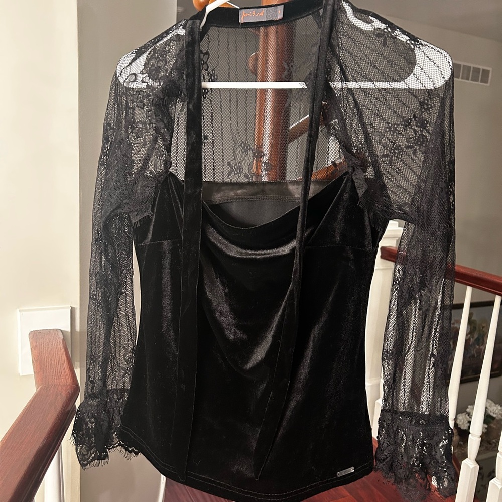 Vintage Black Lace and Velvet Top